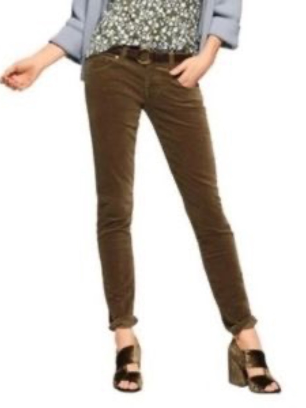 Slim Fit Women's Corduroy Pants in Olive Brown